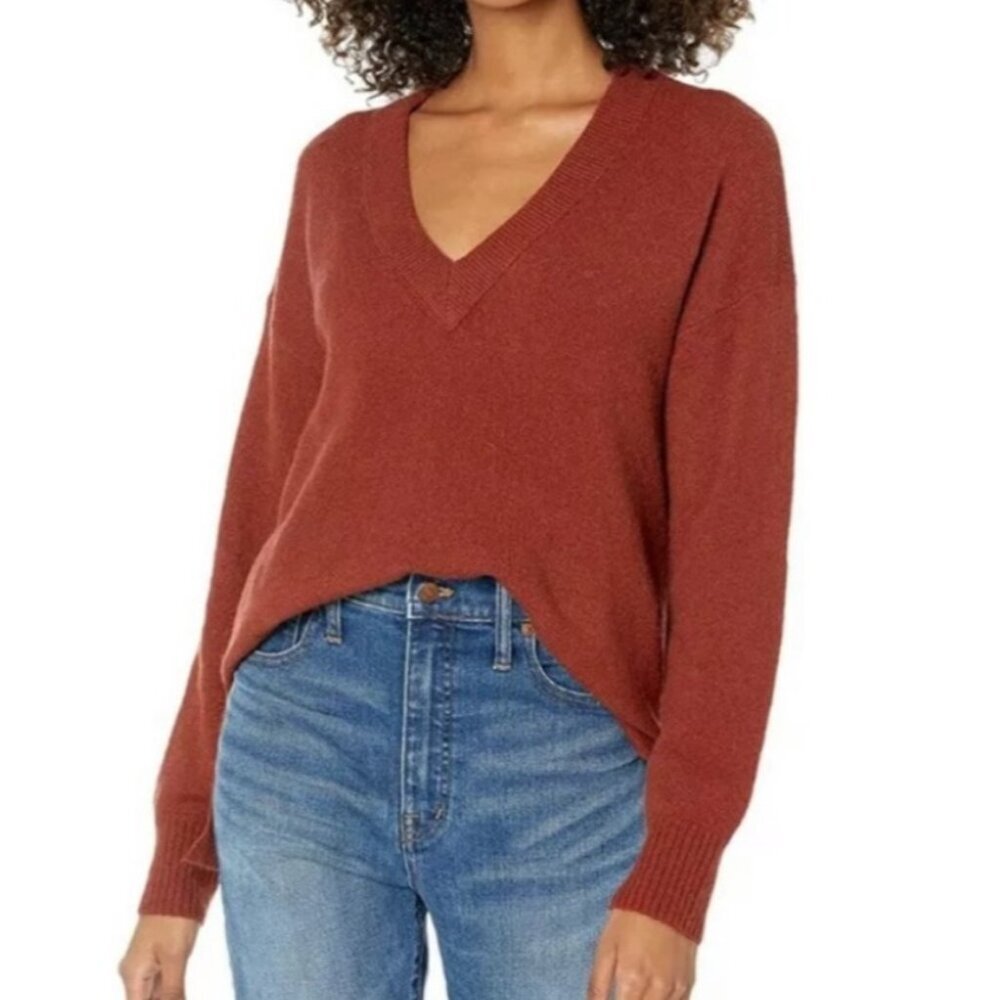 Madewell Bartlett V-Neck Pullover Rust Sweater Merino Wool Alpaca Blend Size XS